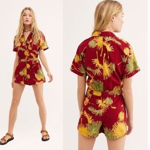 FREE PEOPLE • cotton tropical palm tree short romper XS NWT